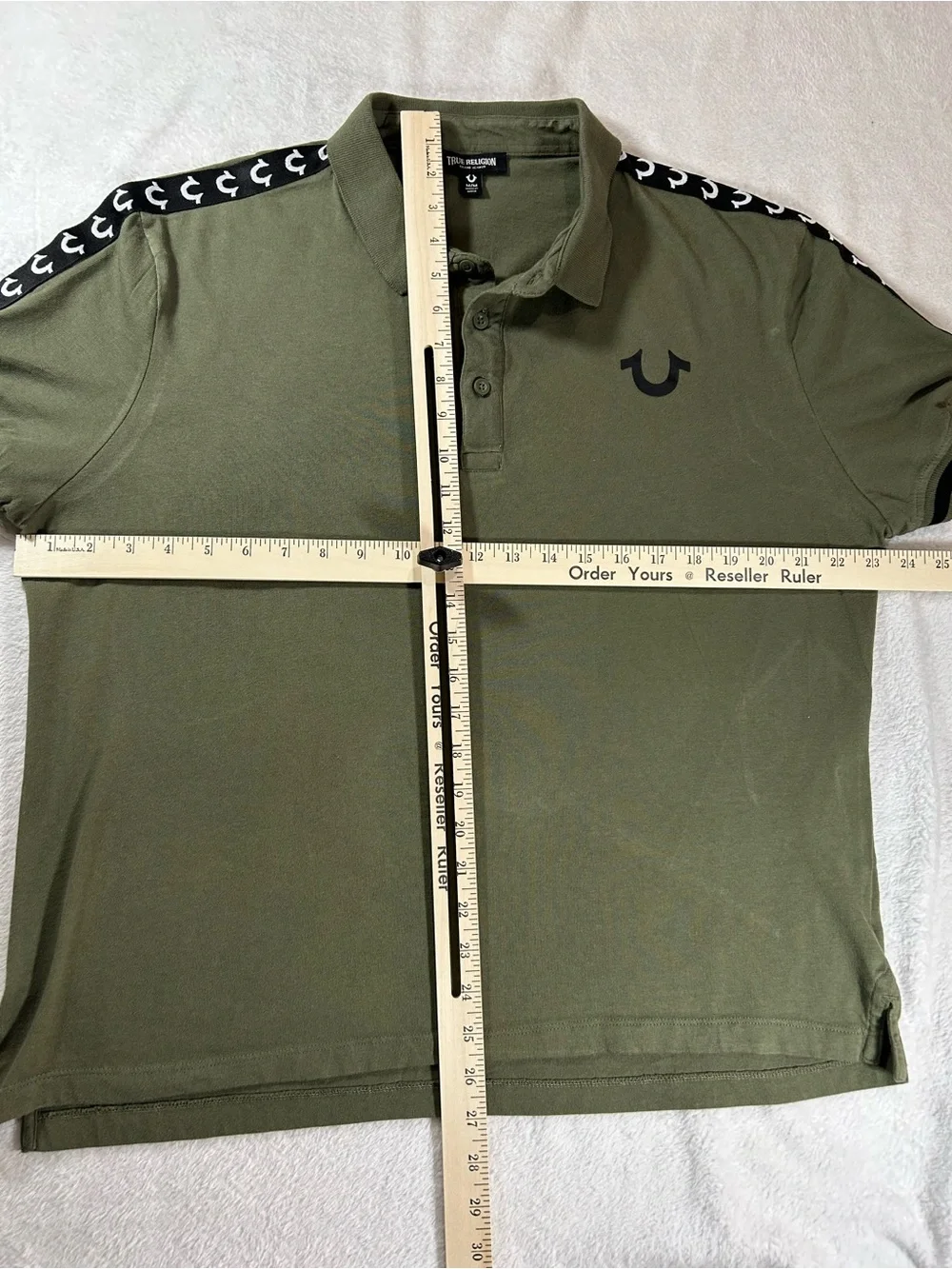 True Religion Men's Polo Shirt M Olive Green TR Logo Trim Relaxed Fit Grunge